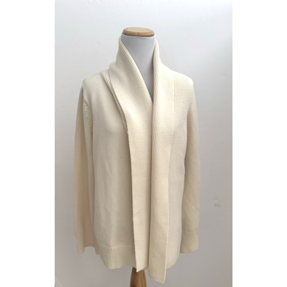 New Form Perspective NFP Sweater M Cream Merino Wool Knit Shawl Collar Cardigan